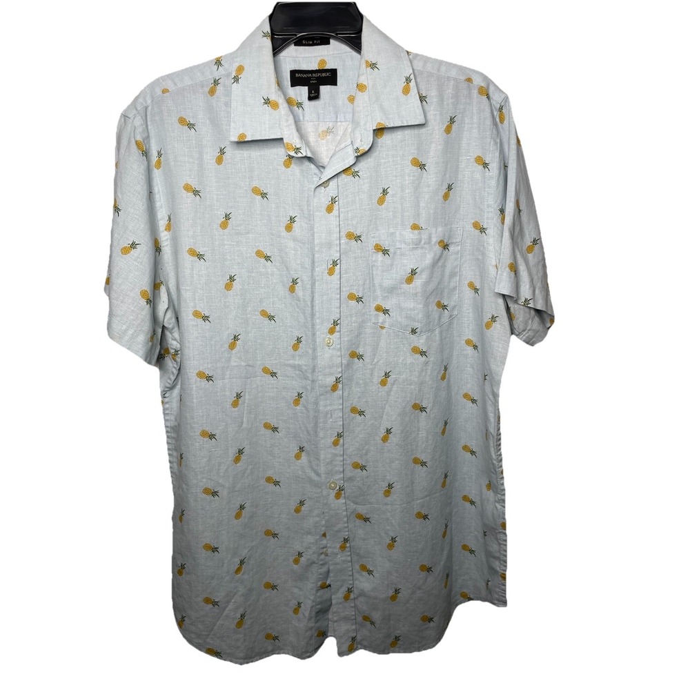 Banana Republic Mens size Medium Pineapple Print Linen Cotton Slim Fit Summer